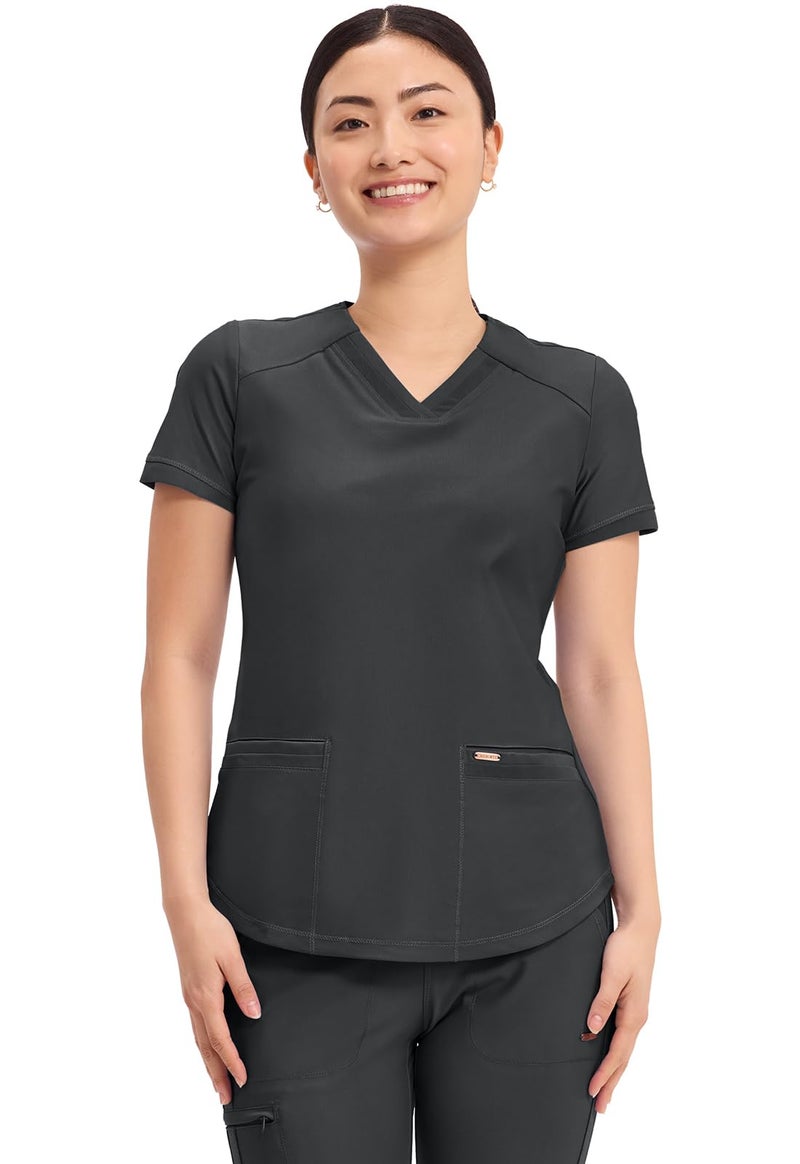 Cherokee Form Scrub Tops for Women, Stretchy V-Neck Knit Scrub Top CK840, XL, Black - Image 1